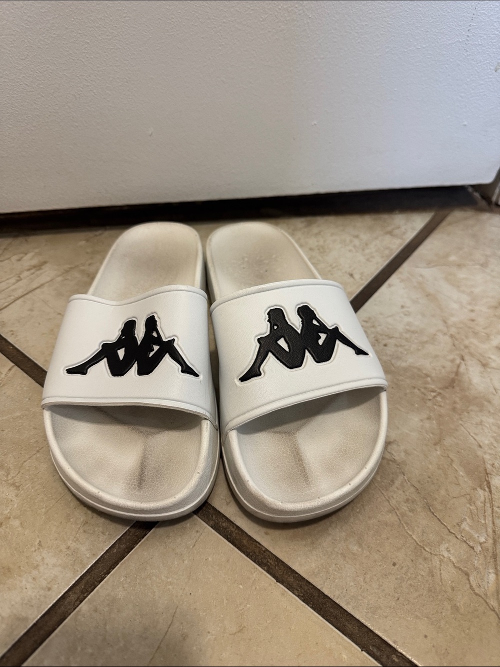 Kappa White Slide Sandals with Black Logo Accent